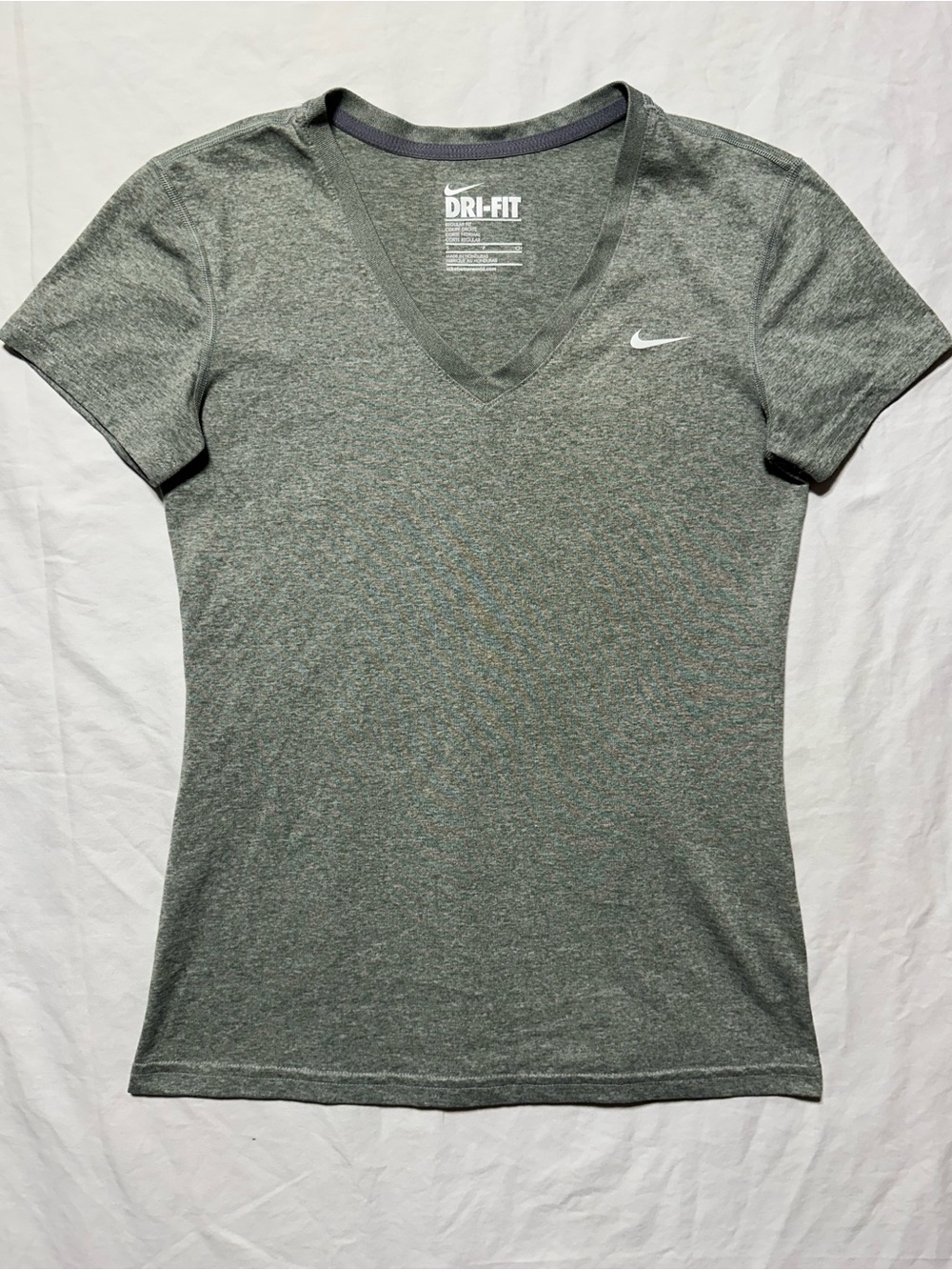 Nike Women's Gray Dri-FIT V-Neck Short Sleeve Tee